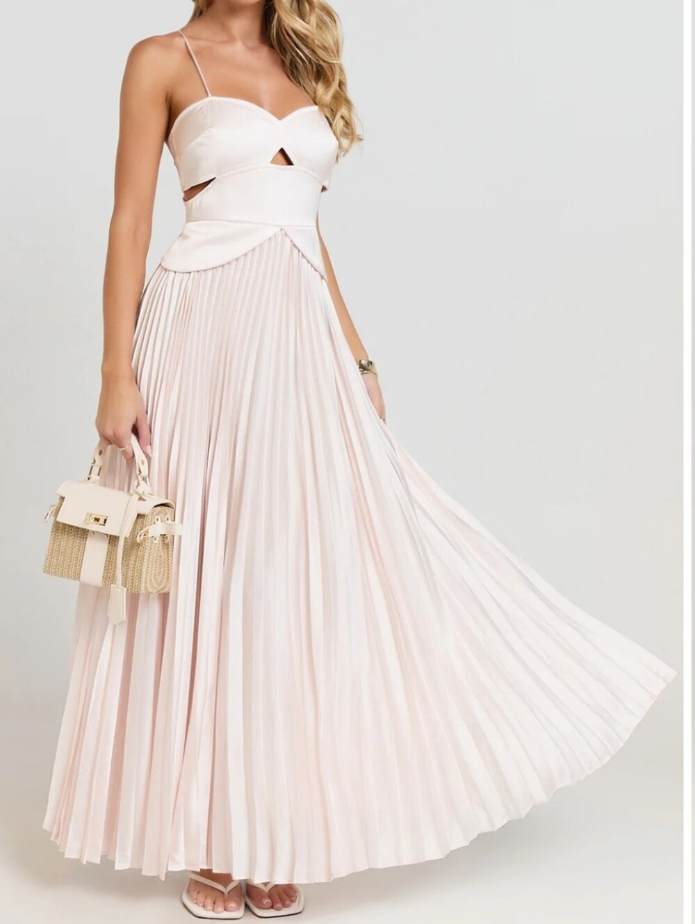 Showpo Shay Maxi Dress Sweatheart Cut Out Pleated  Pale Blush Maxi Dress Size 8
